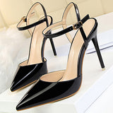 Women's Leather Stilettos Pointed Toes Double Straps - vmlfashion-com