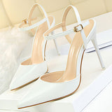 Women's Leather Stilettos Pointed Toes Double Straps - vmlfashion-com