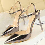 Women's Leather Stilettos Pointed Toes Double Straps - vmlfashion-com