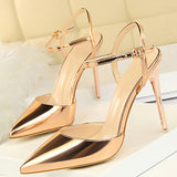 Women's Leather Stilettos Pointed Toes Double Straps - vmlfashion-com