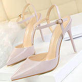 Women's Leather Stilettos Pointed Toes Double Straps - vmlfashion-com