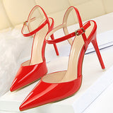 Women's Leather Stilettos Pointed Toes Double Straps - vmlfashion-com