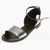 Women's Metallic Leather Flat Sandals Ankle and Toe Straps - vmlfashion-com