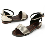 Women's Metallic Leather Flat Sandals Ankle and Toe Straps - vmlfashion-com