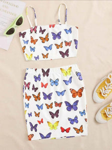 Womens Butterfly 2 piece crop top and skirt set