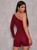 Women's One Shoulder Long Sleeve Romper