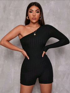 Women's One Shoulder Long Sleeve Romper