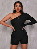 Women's One Shoulder Long Sleeve Romper