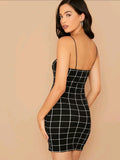 Women Striped Spaghetti Strap Bodycon Mini Dress