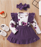 3-piece Baby Floral Print Bodysuit, Suspender Skirt and Headband Set