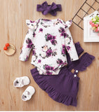 3-piece Baby Floral Print Bodysuit, Suspender Skirt and Headband Set