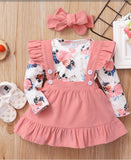 3-piece Baby Floral Print Bodysuit, Suspender Skirt and Headband Set