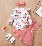 3-piece Baby Floral Print Bodysuit, Suspender Skirt and Headband Set