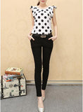 Ruffled Sleeved Top White and Black Polka Dots Round Neckline - vmlfashion-com