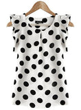 Ruffled Sleeved Top White and Black Polka Dots Round Neckline - vmlfashion-com