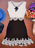 Women White Black Dress Floral Pattern  Sheer Back Sleeveless - vmlfashion-com