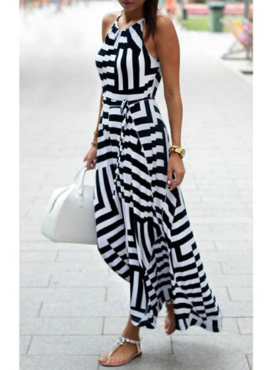 Halter-White-Black-Long-Dress-Sleeveless - vmlfashion-com