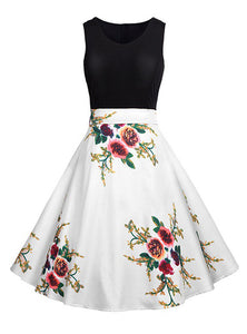 Women two tone flower dress - vmlfashion-com