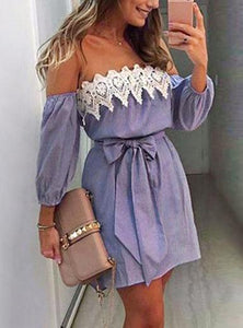 Women-Off-Shoulder-Mini-Dress-With-lace-Trim- - vmlfashion-com