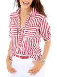 Women's Black and White Striped Low V Neck Top - vmlfashion-com