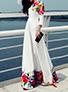 Women's Maxi White Long Sleeve Rounded Neckline Dress - vmlfashion-com