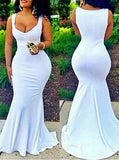 White-Body-Conscious-Floor-Length-Sleeveles-Fish-Tail-Hem-White-Dress - vmlfashion-com