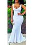 White-Body-Conscious-Floor-Length-Sleeveles-Fish-Tail-Hem-White-Dress - vmlfashion-com