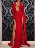 Women's Sexy Deep Plunging Neckline Multiple Long Slits - vmlfashion-com