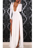 Women's Sexy Deep Plunging Neckline Multiple Long Slits - vmlfashion-com