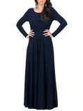 Women's Long Sleeve Maxi High Round Neckline Dress - vmlfashion-com