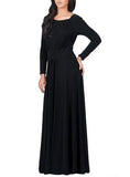 Women's Long Sleeve Maxi High Round Neckline Dress - vmlfashion-com