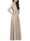 Women's Long Sleeve Maxi High Round Neckline Dress - vmlfashion-com