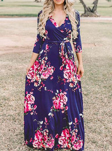 Women's Deep V Flowered Maxi Long Dress - vmlfashion-com