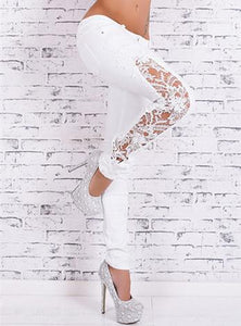 White Pencil Side Cutout With Lace Jeans - vmlfashion-com