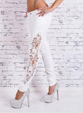 White Pencil Side Cutout With Lace Jeans - vmlfashion-com