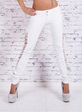 White Pencil Side Cutout With Lace Jeans - vmlfashion-com