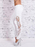 White Pencil Side Cutout With Lace Jeans - vmlfashion-com