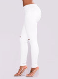 Women's White  Damaged Jeans  Knees Cut - vmlfashion-com