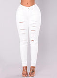 Women's Damaged White Pencil Jeans - vmlfashion-com