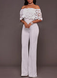 Women Lace Ruffle White jumpsuit - vmlfashion-com