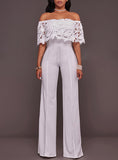 Women Lace Ruffle White jumpsuit - vmlfashion-com