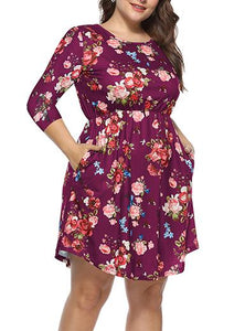 Women's Plus Size Mini Baby Doll Flowered Style Dress - vmlfashion-com