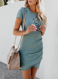 Women's Ruched Mini Short Sleeve Hemline Dress - vmlfashion-com