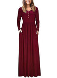 Women's Maxi Casual Front Buttons Long Sleeve Dress - vmlfashion-com