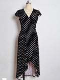 Dress Side Slit Wrap Style Skirt  Polka Dot Capped Sleeved - vmlfashion-com