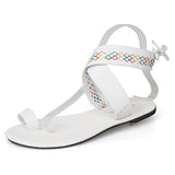 Women's Multicolored Design at the Ankles Cross-Strap Sandals - vmlfashion-com