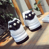 Women's Black and White Booties White Lace Up - vmlfashion-com