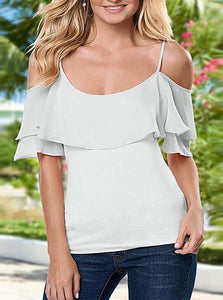 Women's Loose Fitting  Short Sleeves Front Button Top - vmlfashion-com