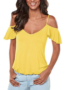 Women Open Shoulder Short Sleeves Blouse - vmlfashion-com