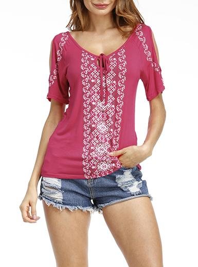 Women's Short Sleeved Vee NecklineFlower Top - vmlfashion-com